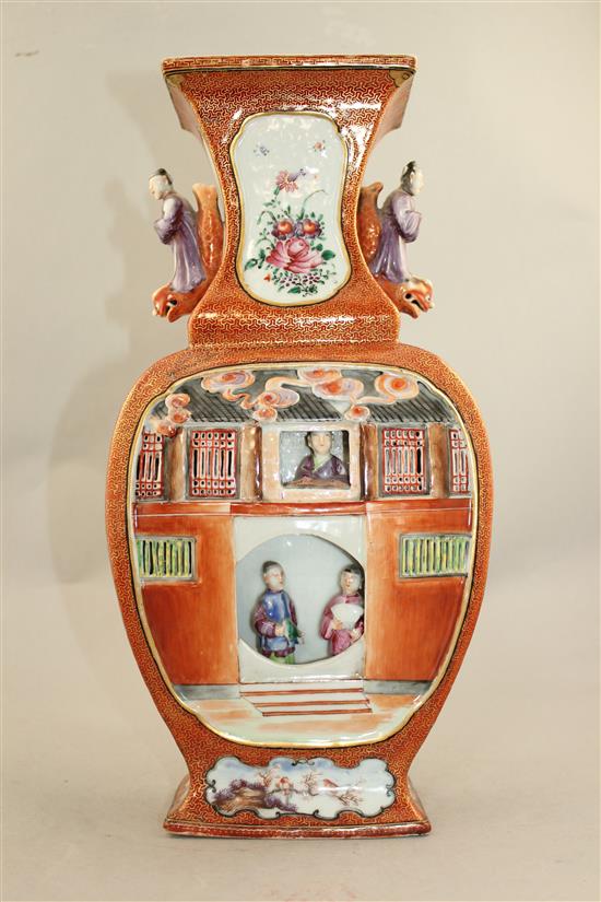 An unusual Chinese famille rose figural vase, Qianlong period, 36.7cm.